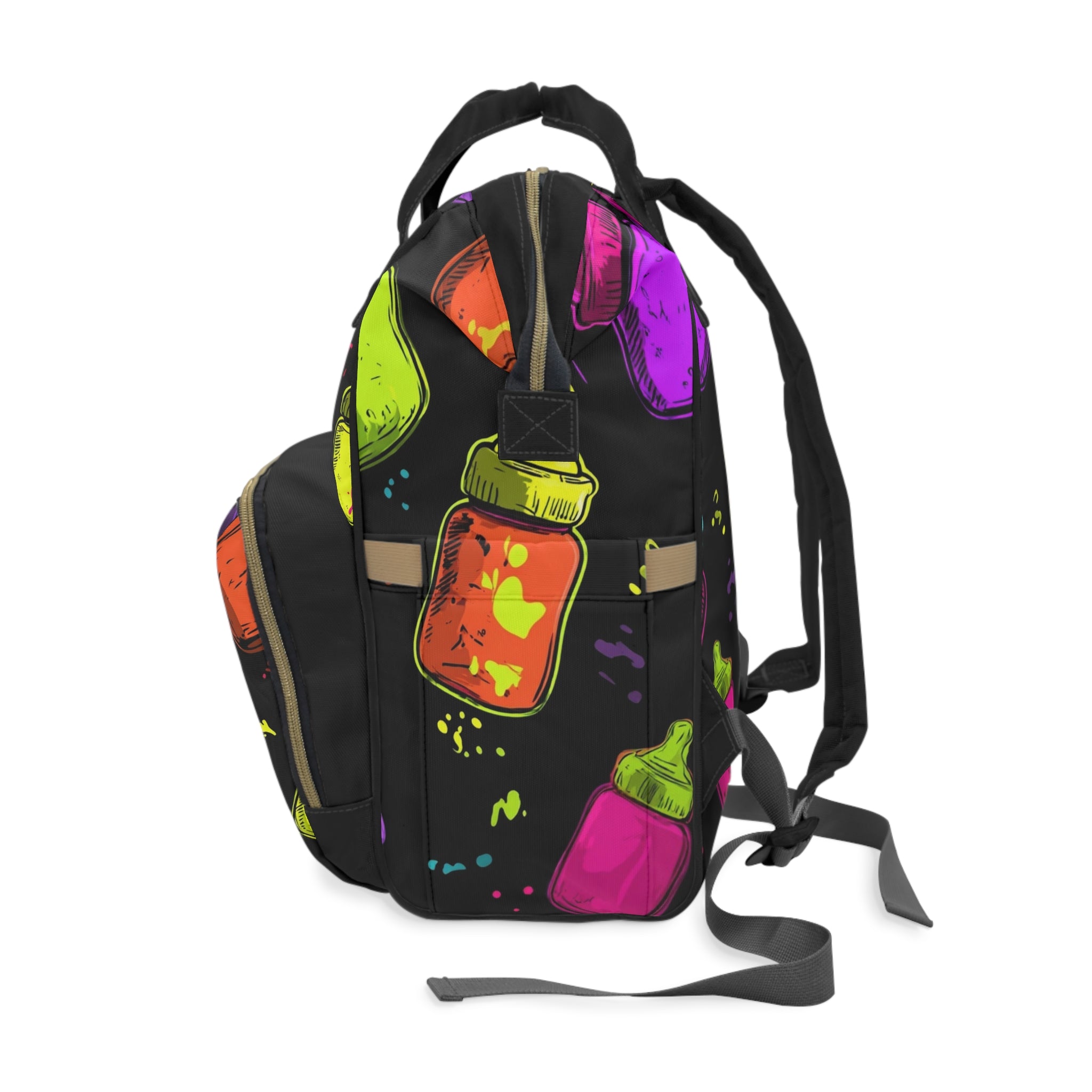 "Sip Mafia Co." Neon Baby Bottle Diaper Bag Backpack – Bold Mom Life Vibes_