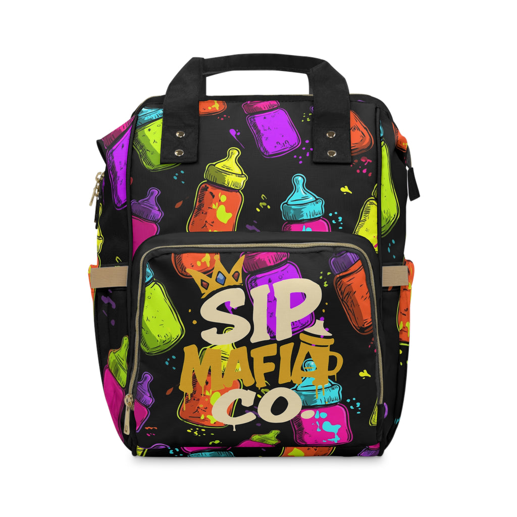 "Sip Mafia Co." Neon Baby Bottle Diaper Bag Backpack – Bold Mom Life Vibes_