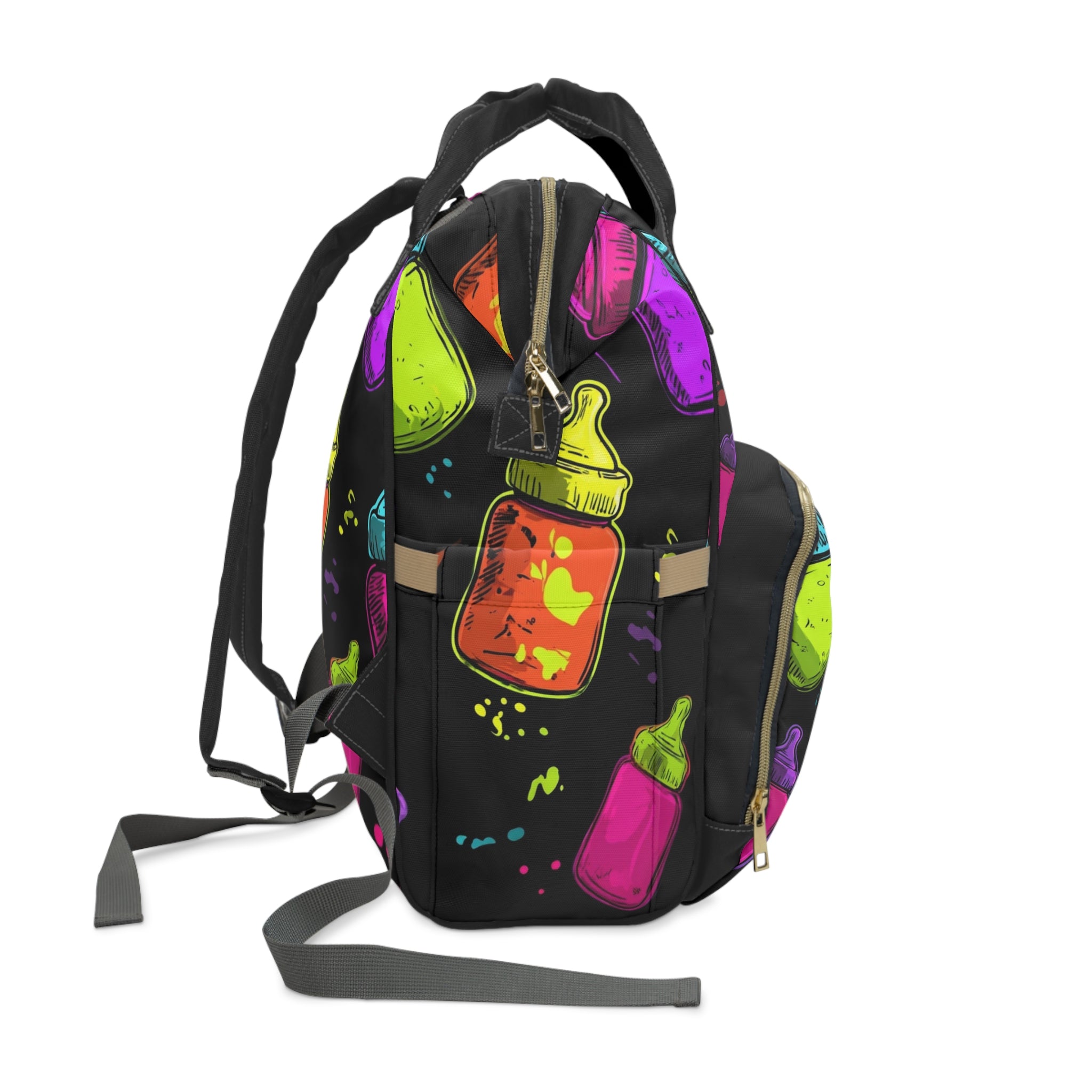 "Sip Mafia Co." Neon Baby Bottle Diaper Bag Backpack – Bold Mom Life Vibes_